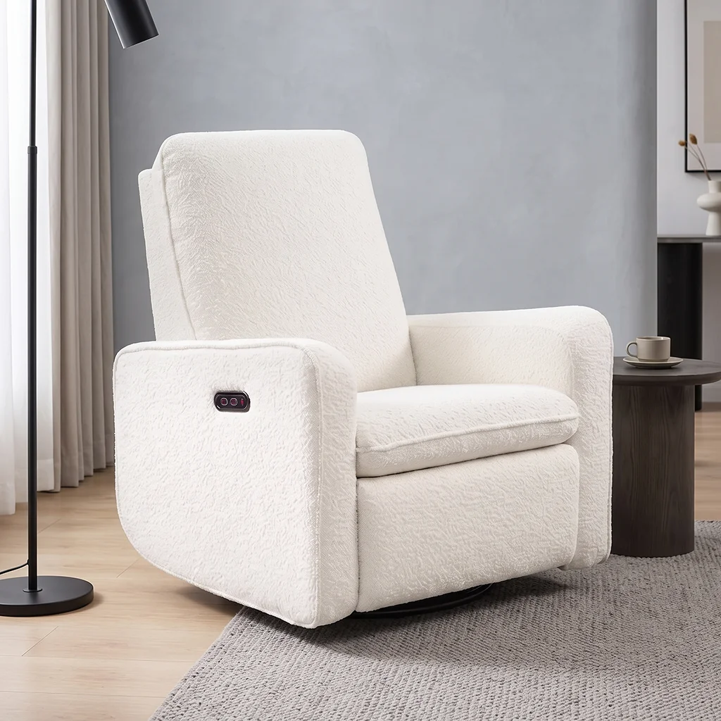 FF-AC061ARSGFS-FS Contemporary Bouclé Pillow Design Power Swivel Glider Recliner