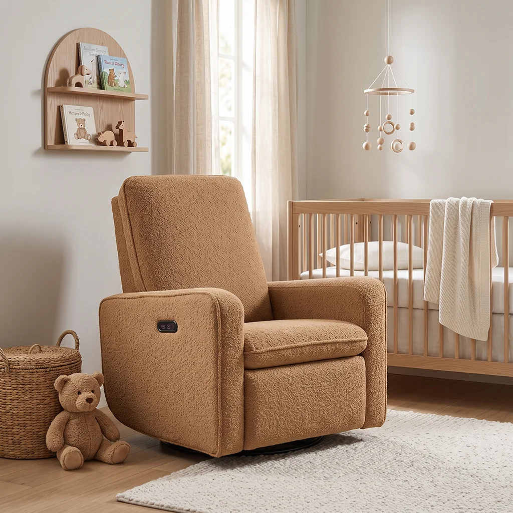 FF-AC061ARSGFS-FS Contemporary Bouclé Pillow Design Power Swivel Glider Recliner