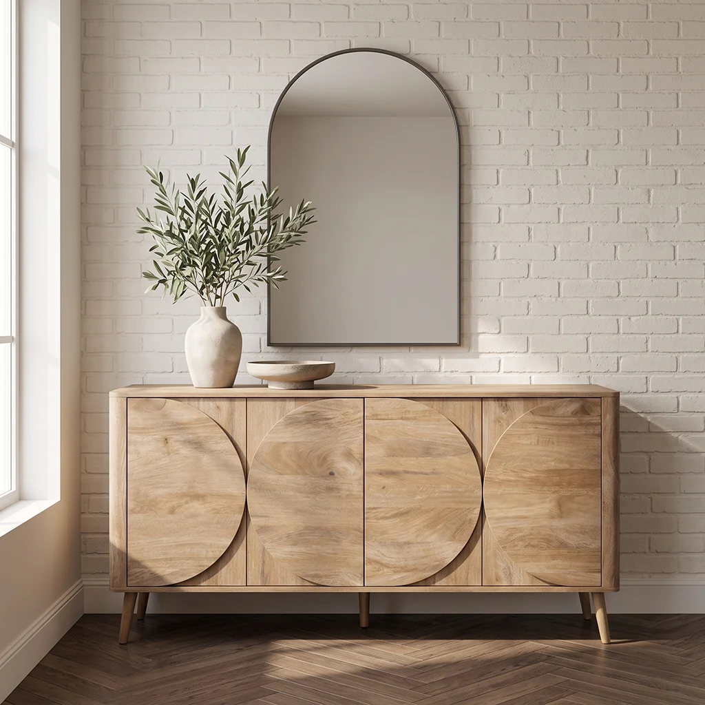 FF-MC51035-FT Modern 67-Inch Oak Sideboard with Curved Door Detail