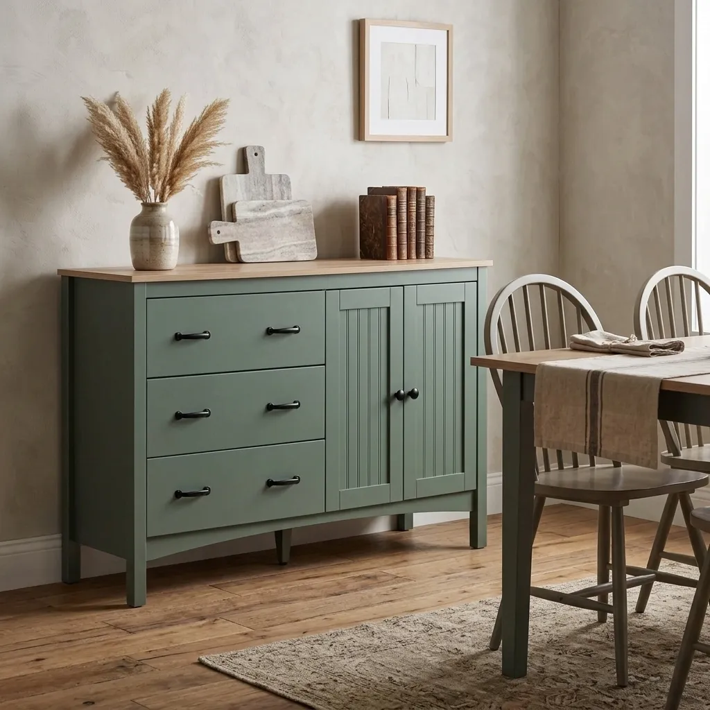 FF-HA3748-FT Modern Farmhouse Sideboard with 2 Doors and 3 Drawers in Two-Tone Finish