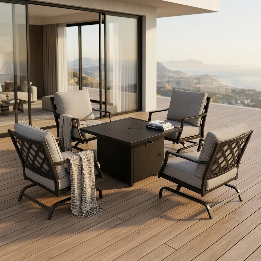 5-piece patio fire pit set with four spring chairs