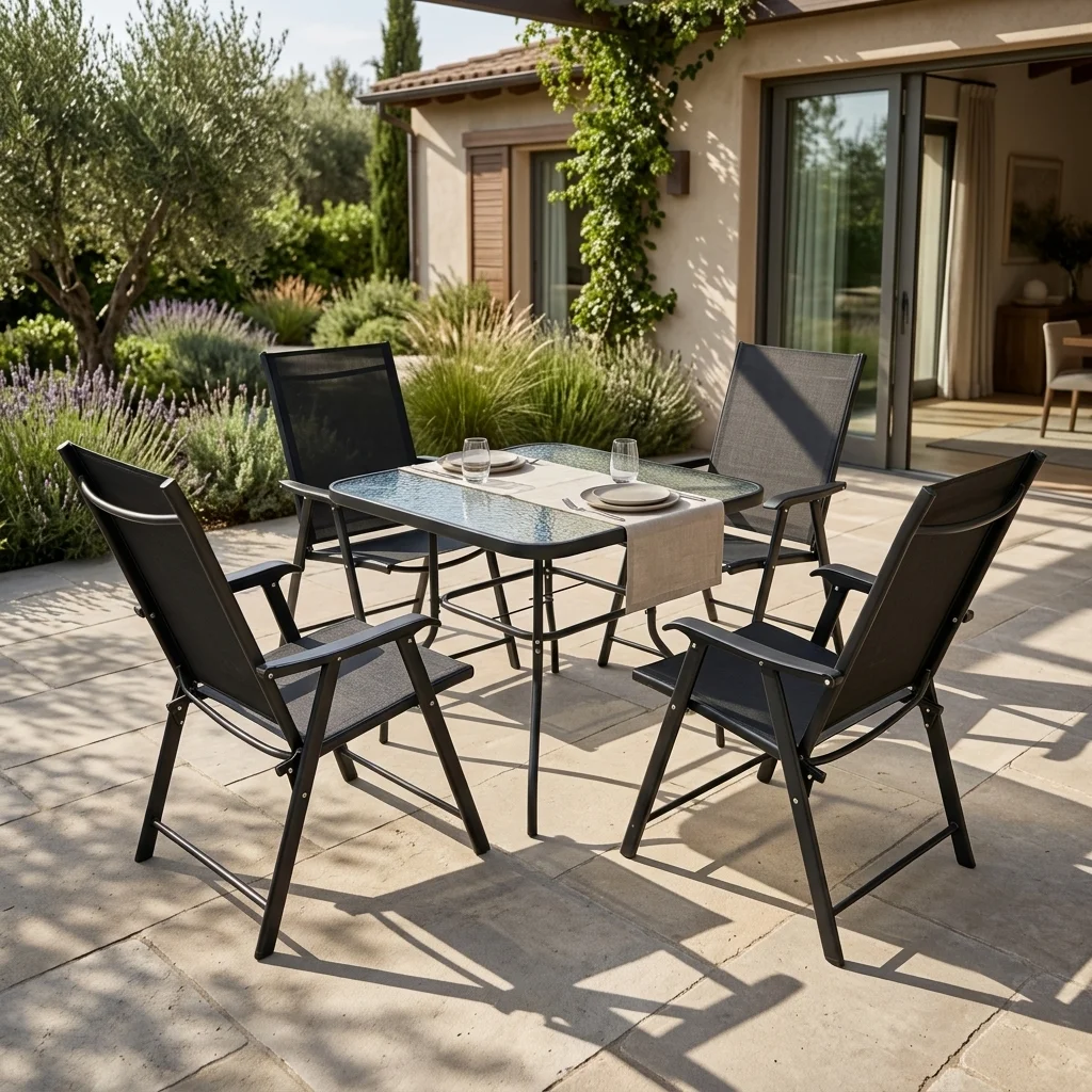 5-PCS Black Steel Dining Set
