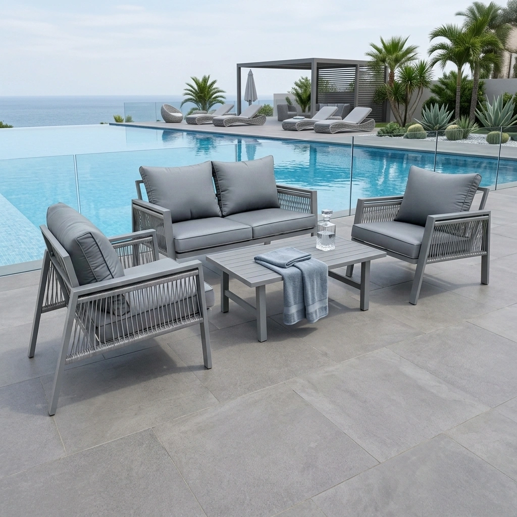 4-PCS Grey Aluminum and Rope Sofa Set