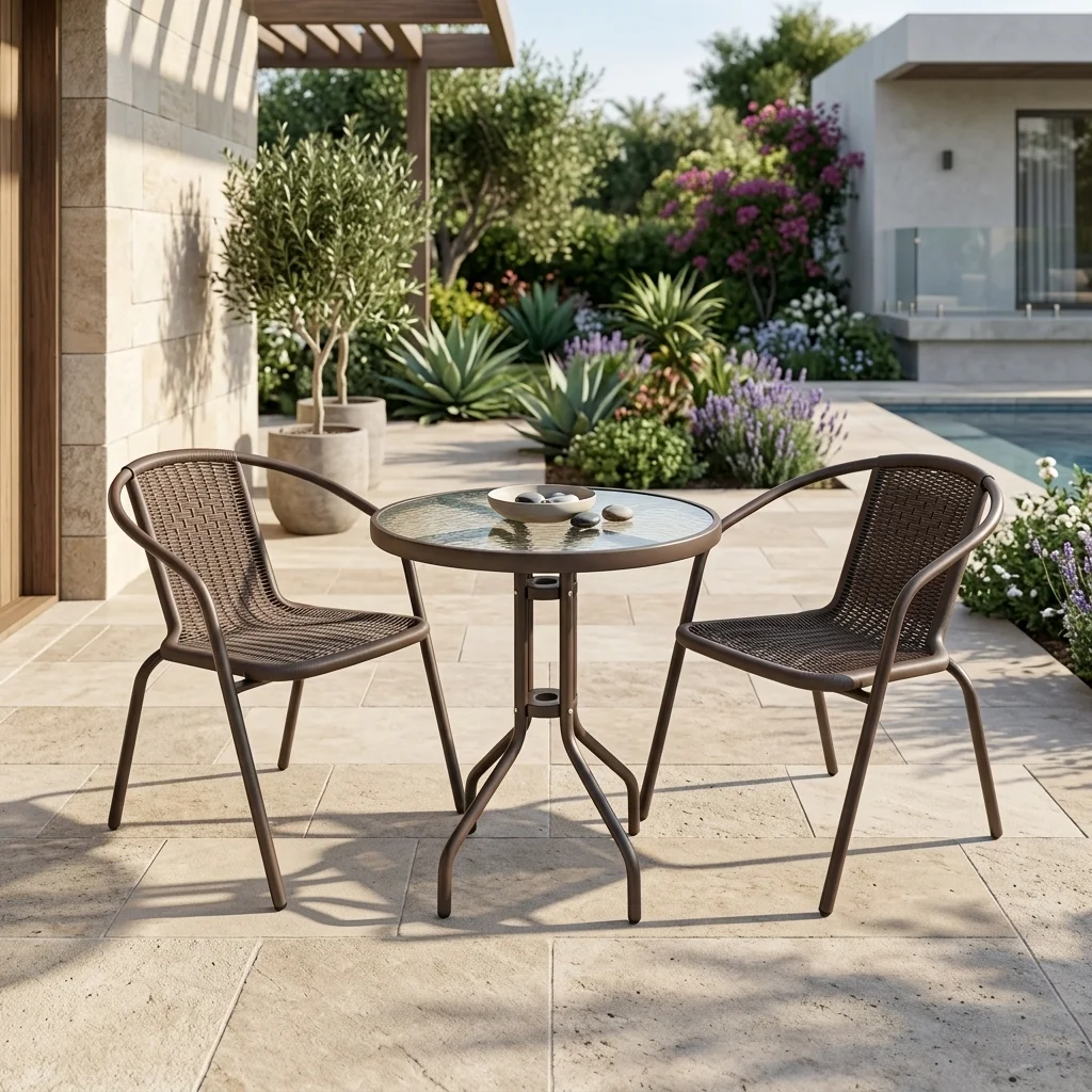 3-PCS Brown Steel and PE Rattan Bistro Set