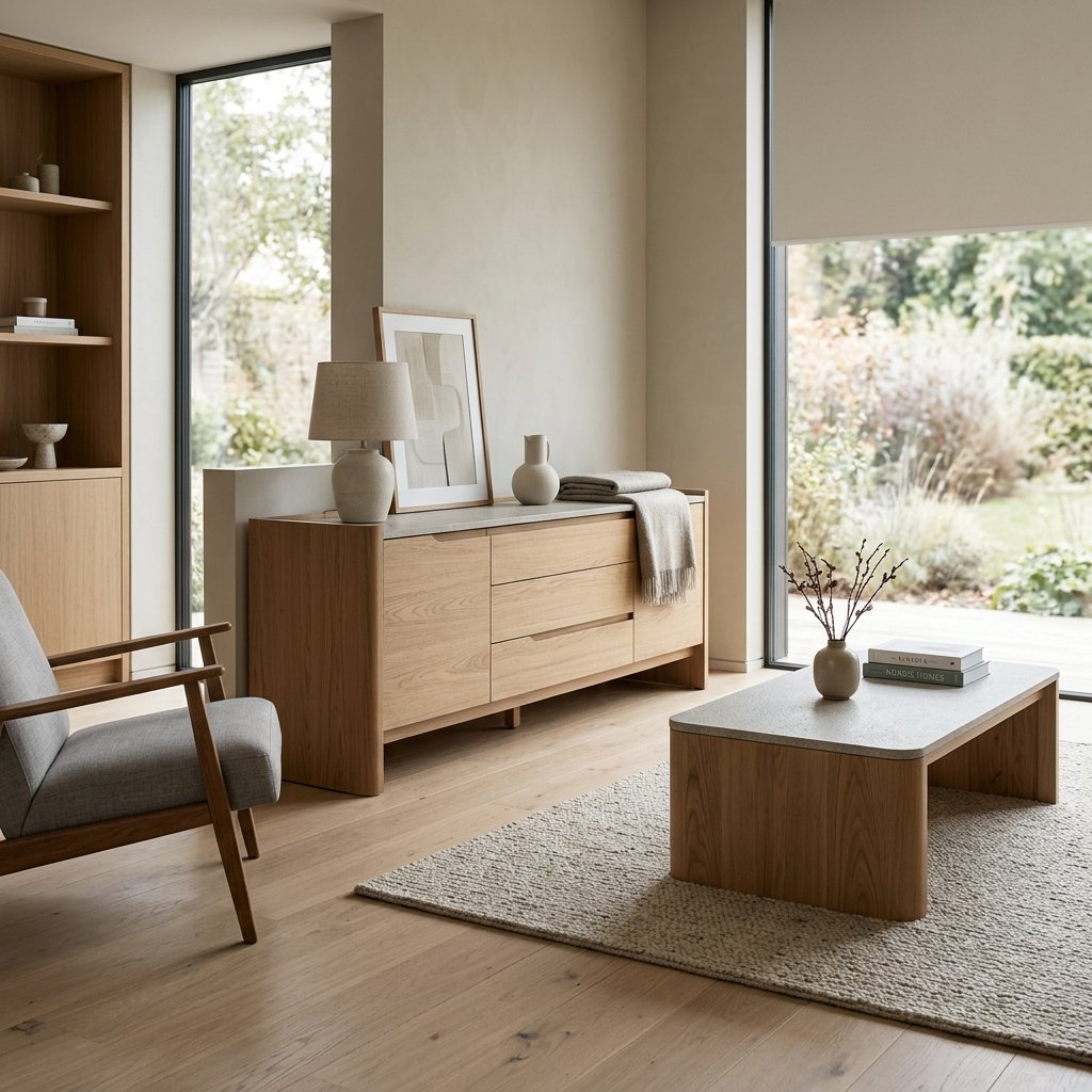Warm Minimalist Scandinavian Oak Casegoods & Coffee Tables