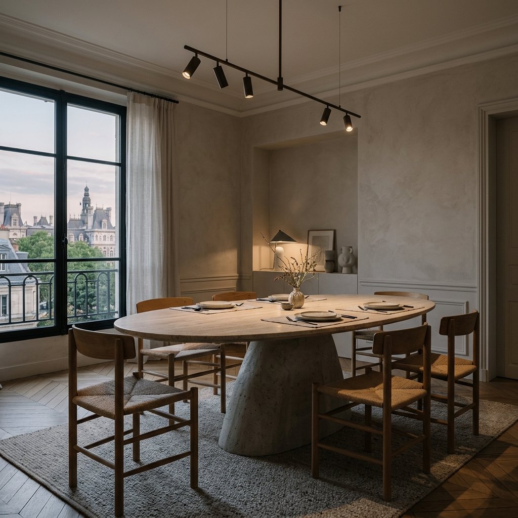 Monolithic Sculptural Dining Table with Elliptical Top